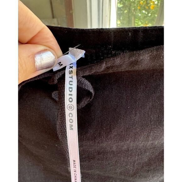 Max Studio Blk 100% Linen Side Slits Embroidered Fringe Hem Lagnlook Skirt SZ M - Picture 2 of 8